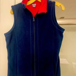 Laura Scott flannel vest.  navy/pink